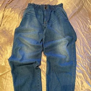 High waisted elastic waist mom jeans